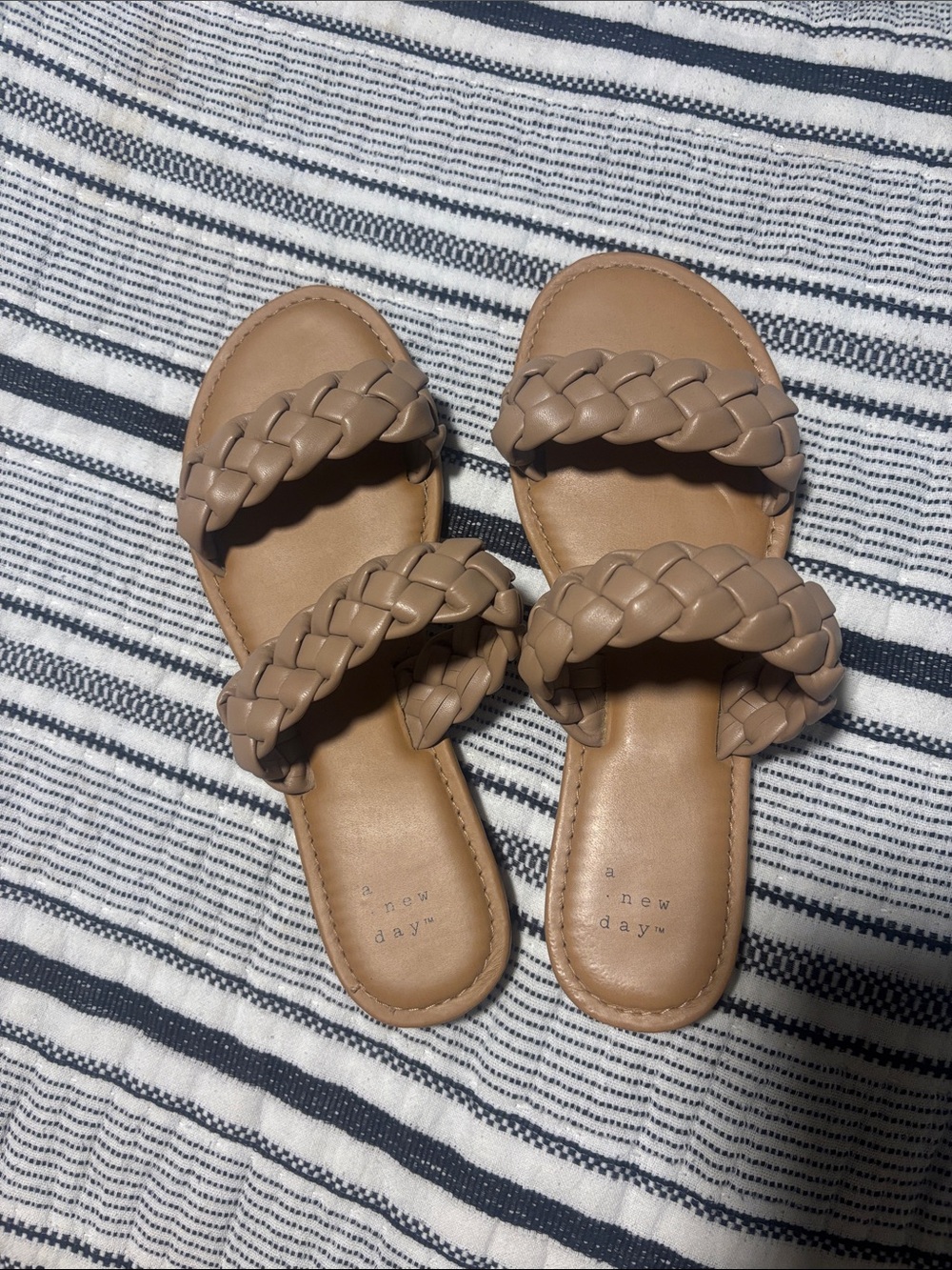 A New Day Tan Braided Double-Strap Slide Sandals